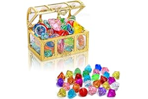 PSFXBM 30PCS Diving Gem Pool Toy, Colourful Diamonds Set Gem with Treasure Pirate Chest Box Treasure Hunt Toy for Crafts Party Summer Swimming Toys Birthday Swimming Pool Party Christmas Easter Prizes