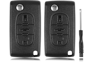 Betterher 2 Piezas Funda de la Llave remota 3 Botones para Peugeot 207 307 308 407 607 807 Citroën C2 C3 C4 C5 C6 Flip Car Carcasa de la Llave Plegable - Cuchilla con Ranura,Sin Estante de batería