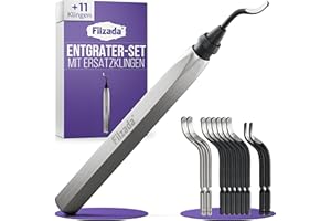 Filzada® Entgrater Metall - Mit 11 Hochwertigen Klingen aus Edelstahl - Handentgrater für Metall, Kunststoff & als 3D Druck Werkzeug - Deburring Tool - Entgrater 3d Druck/Kunststoff