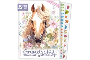 ‎HÄFFT Lernfreunde Hausaufgabenheft Grundschule 2024/2025 A5 "Pferd" Grundschul-Hausaufgabenheft inkl. Lerntipps, Denkspiele & Sticker - nachhaltig & klimafreundlich