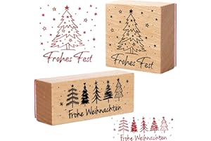 BOFUNX 2 Stücke Weihnachten Stempel Holzstempel Frohe Weihnachten Motivstempel Textstempel Weihnachtsstempel für Karten Geschenkpapier Scrapbooking