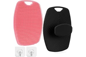aquota Body Scrubber Silicone Bath Wash Brush 2PCS Body Brush Shower Exfoliating Loofah Face Scrubber Handle Wet & Dry Brushing for Man Woman Black&Pink