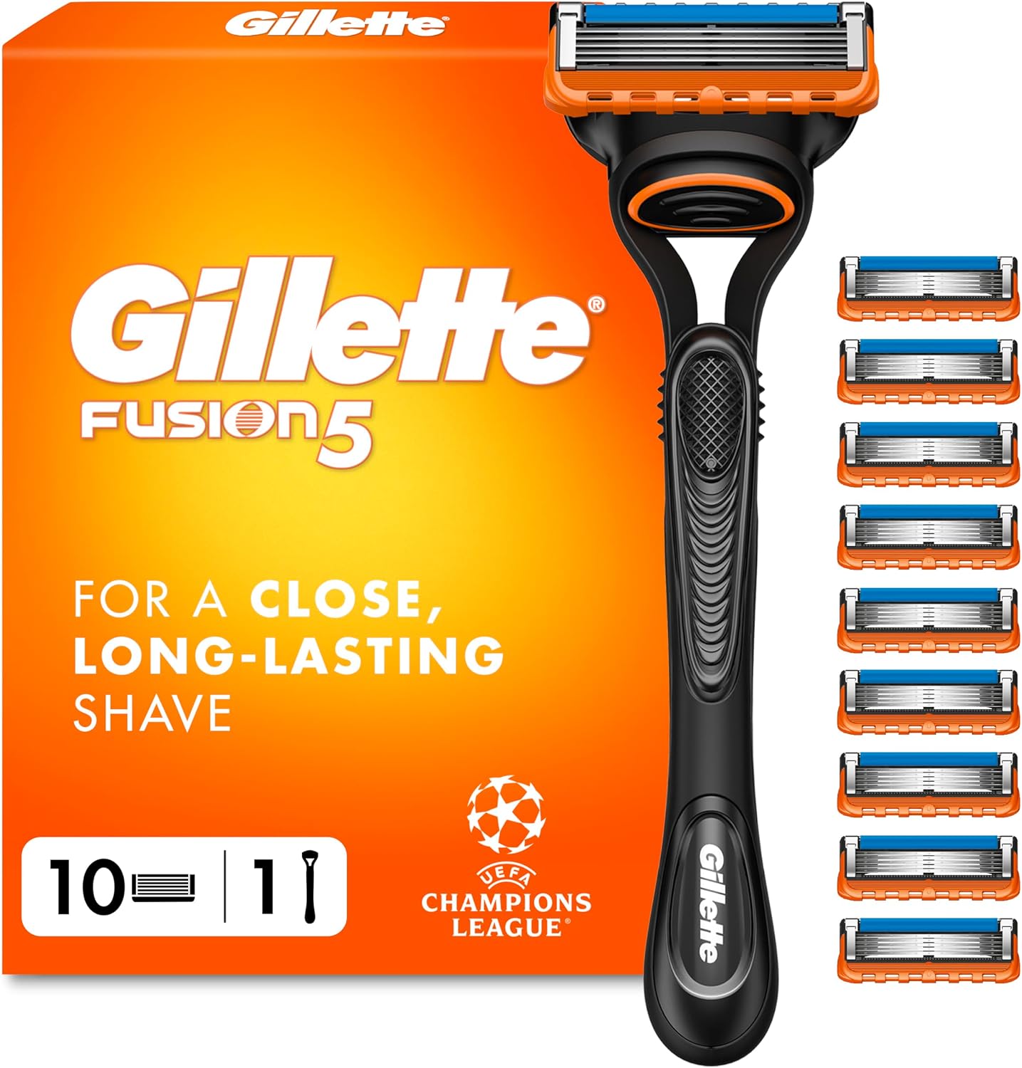 Gillette Fusion5 Razor for Men with Precision Trimmer, 1 Handle Plus 10 Blade Refills, 5-Blade System for Close, Long-Lasting Shave, Lubrastrip for Smooth Glide