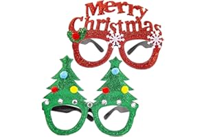Oblique Unique® 2 Brillen für Weihnachten Weihnachtsbaum Merry Christmas mit Glitzereffekt Kostüm Motto Party Fasching Karneval Weihnachtsdeko Grün Rot