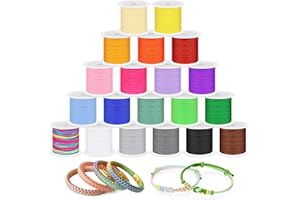 Swpeet Juego de 20 cuerdas de nailon multicolor de 0,8 mm y 20 m, hilo de perlas de nailon para pulseras trenzadas, perlas, collares, manualidades de macramé, viento y joyas