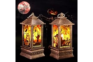 ANIEPAA Decoration Halloween Exterieur, 2 Pas Lanternes Halloween Bougie Portatives Suspendues avec Lumière LED, Lanterne d'halloween pour Fêtes de Famille, Bar, Intérieur ou Extérieur (Or)