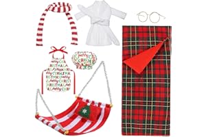 AMSIXNT Puppen,8pcs Accessoires Elfe de Noel, Elf de Noël Poupée Accessoire, Sac de Couchage Elfe,Hamac,Peignoir,Lunettes,Oreiller,Tablier,écharpe,Toque de Chef