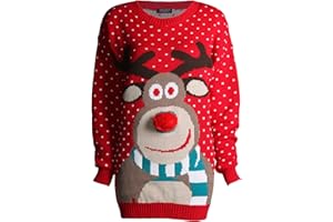 ZEE FASHION Damen Unisex Rudolph Drucken 3D Nase Pom Pom Weihnachts Pullover