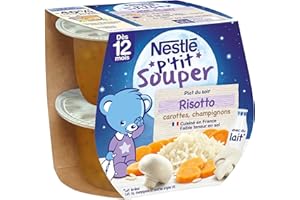 Nestlé Bébé - P'tit Souper - Petits Pots Bébé - Risotto Carottes, Champignon - Dès 12 mois - 2x200g