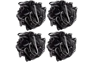 Loofah Shower Puff 4Pcs, DALOMGZL Large Shower Sponge Shower Scrunchie Body Puff Shower Exfoliating Bath Sponge for Adults, Scrubbing and Cleaning - Body Scrubbers for Use in Shower,60g/PCS(Black)