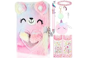 Faccito 7 Libretas de Unicornio con Llave y Candado Juego de Diario de Unicornio de Felpa Incluye Cuaderno de Tie-dye y Bordado, Monedero, Llavero, Bolígrafo, Pulsera, Pegatinas de Diamantes