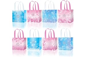 DIMETEY 8PCS Schneeflocke Winter behandeln Taschen Medium Weihnachten Tote Taschen mit Griffen Non-Woven Urlaub Geschenk Taschen für Weihnachten Geschenke Verpackung Weihnachten Party Supply (blau&rosa)