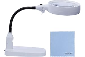 Delixike Lupa ze światłem i stojakiem, 10 dioptrii lupa ze światłem, możliwość ściemniania, soczewka szklana 110 mm - lupa do czytania - 10-krotne powiększenie