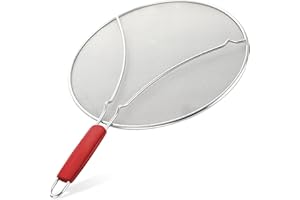 ZULAY KITCHEN Zulay Large Splatter Screen for Frying Pan (29CM) - Blocks Hot Oil Splashes - Stainless Steel Grease Splatter Guard for Frying Pan - Keeps Stoves Clean & Prevents Burns While Cooking (Red)