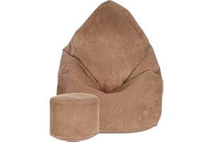 DreamRoots Pouf Poltrona Sacco Moderno e Morbido di Velluto - Poltrona Sacco Pouf 80x80x120 cm Include Poggiapiedi e Fodera - Puffo per Sedersi - Pouf Poggiapiedii - Bean Bag