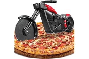 ZAWTR Motorrad Pizzaschneider, Lustige Pizza Schneider Edelstahl Kunststoff Pizzaroller Pizzarad Pizzamesser, Pizza Cutter mit Scharfem Schneiderad & Ständer für Weihnachten Kreativ Geschenke (Rot)