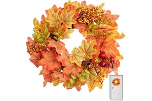 Husalsea 30 cm Autumn Decoration Door Wreath, Artificial Autumn Leaves & Pomegranate, Perfect Halloween Decoration and Autumn Wreath for Outdoor Use