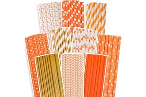 ‎GCARDIST Gcardist Złote pomarańczowe słomki do picia, złoto-pomarańczowe, jednorazowe słomki, 150 sztuk, w dużym opakowaniu (10 wzorów)