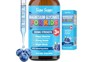 SUPA-SUPPS Kids Magnesium Glycinate 30ml - Blueberry Flavour | Supa Supps Liquid Magnesium Glycinate 3-in-1 Drops Support Relaxation, Calm, Balanced Energy, Focus & Growth | Easy Daily Supplement 1 Months Supply