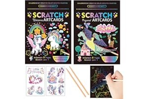 Georgie Porgy Scratch Art kit pour Enfants Magic Rainbow Papier à gratter Carnet de Pâques Cadeau d'anniversaire pour garçons et Filles (Licorne + Raiponce)