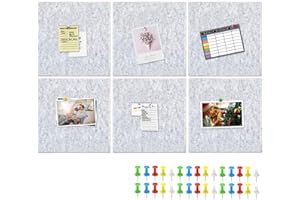Yoillione Tablero de Corcho Autoadhesivo, 30x30 cm, 6 Piezas de Tableros de Fieltro Cuadrados, Tablones de Anuncios con 30 Chinchetas para Oficina