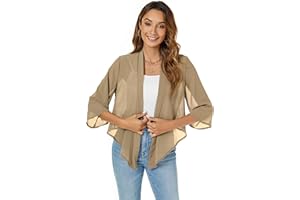 Famrrifuu Femme Boléro Court Gilet Léger Manches 3/4 Boléro Cardigan Élégant Ouverte Veste Courte Mousseline de Soie