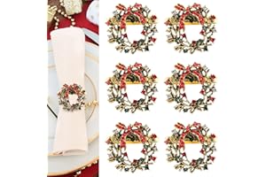 Kesote 6 Anelli per Tovaglioli da Tavola Portatovaglioli a Forma di Ghirlanda Natalizia Decorzioni da Tavola per Festa Natale Cena Anniversaria Metallici Anelli di Tovagliolo Fibbia
