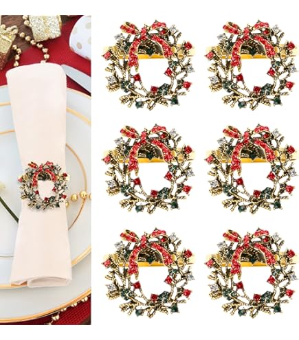 16 Pcs Christmas Napkin Rings Cloth Set, Include 8 Pieces Gold Napkin Rings with 8 Pieces Solid Color Dinner Napkins for Party Decoration, Dinning Table, Holiday, Wedding, Tabletop Décor