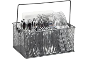 Mind Reader, Soporte de malla metálica para utensilios de cocina, organizador de cubiertos, 25,5 cm de largo x 18 cm de ancho x 12 cm de alto, Gris