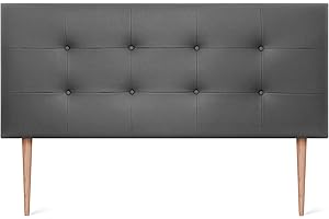 DHOME Cabecero, Cabezales de Cama Capitoné hasta el Suelo. Cabezal tapizado ACUALINE Tela y Polipiel. Cama Matrimonio e Individual (Polipiel Gris Ceniza, 145x115cm con Patas (Camas 120/135/140))