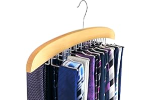 Hangerworld Single Wooden 24 Tie Hanger Organiser Rack, Natural