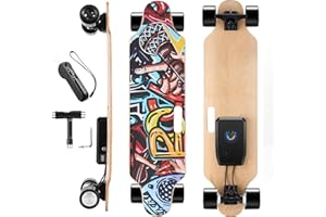‎CAROMA Caroma Skateboard Elektro,90cm Elektrisches Longboard mit Kabelloser Fernsteuerung,25 KMH Max Geschwindigkeit,700W Doppelmotoren,4AH Langlebige Batterie,E Longboard für Jugendliche und Erwachsene