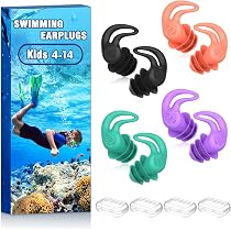4 Paar Schwimm-Ohrstöpsel Für Kinder (4-14 J.) – Weiches Silikon, Wasserdicht, Mit Aufbewahrungsbox, Blau/Schwarz/Cyan/Rosa