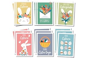 ‎MATRI & MONI Matri & Moni 18er Set Osterpostkarten - 6 Motive je 3 Stück - Frohe Ostern Postkarten mit Osterhase und Ostereier