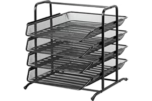 EasyPAG 4 Niveles Metal Malla Oficina A4 Escritorio Bandeja Documento Soporte Archivos Organizador Revistero Almacenamiento Papeles Clasificador Carta Estante Folios,Negro