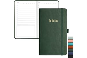 RETTACY To Do List Notebook - Pocket To Do List Planner NotePad with 192 Pages, Pen Holder, Back Pocket, for Women Men Work Office Travel 9.4 x 16.8cm - Green