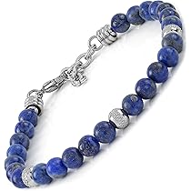 Bracciale In Lapislazzuli Naturale 6mm - Acciaio Inox, Regolabile, Made In Italy, Unisex