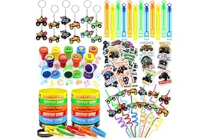 BOIKOKY 110 Pz Forniture Per Feste Di Compleanno Monster Truck Con Cannucce, Braccialetti In Silicone, Bacchette Per Bolle, Portachiavi E Piñata Di Monster Truck Per Ragazzi