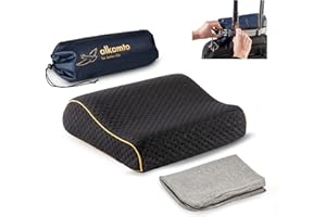 ‎ALKAMTO alkamto Reisekissen - Camping Kissen - Memory-Schaum mit extra Baumwolle Überzug – inklusive Tasche – Orthopädisches Nackenstützkissen Visco Schaum (35 x 30 x 10/8 cm - Schwarz + Extra Kissenbezug)