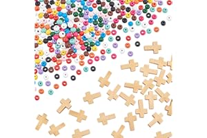 PH PandaHall 14 Styli Perline in Legno, 360pz Croce Legno Perline Tinto Rotondo Perline di Legno Palla di Legno Distanziatore Perline per Gioielli Fai da Te Artigianato La Casa Ghirlande Decorazioni