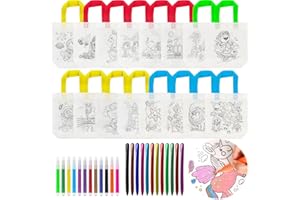 TAIXING 16 sztuk DIY torba graffiti dla dzieci, kolorowanki z 12 kolorowymi kredkami i 12 akwarelowymi długopisami, włóknina, torba graffiti, do przedszkola, szkoły, na przyjęcie urodzinowe