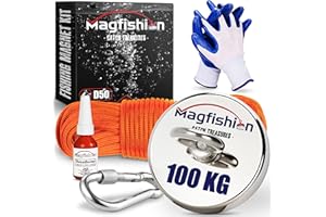 MAGFISHION Magnetfischen Set - 100 KG - Ø50mm - Neodym Magnet mit Seil (20M) & Handschuhe - Magnet Fischen Angel - Ösenmagnet - Fishing Magnetangel - Magnetangeln Set