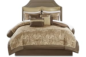 Madison Park Set di biancheria da letto alternativa, ipoallergenica, per tutte le stagioni, poliestere, marrone, regina