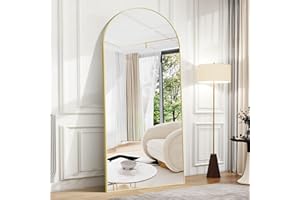BONEWEI Arched Full Length Mirror, 192x85cm Full Body Free Standing Mirror Gold Aluminium Frame, Large Floor Mirror Standing Hanging or Leaning Against Wall for Bedroom Entry, Living Room