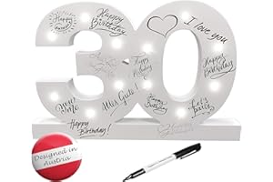 CREOFANT ® XL Gästebuch 30 Geburtstag Deko mit LED Beleuchtung 37 cm x 24 cm · Tischdeko Geschenkidee 30. Geburtstagsgeschenk batteriebetrieben inkl. Stift schwarz