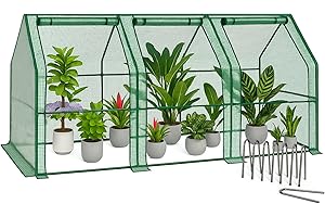 VOUNOT Gewächshaus Mini 270x90x90 cm mit 3 Rolltür, Klein Foliengewächshaus für Balkon, Garten, Tomatengewächshaus Stabil Winterfest Wetterfest, Verstärkte PE-Folie 135g/m², Grün