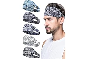 AWUMBUK Sport Stirnband Herren 5 Pcs Schweißband Stirn, Stretchy Haarband Schweißabsorption Atmungsaktiv Haarreif Männer Geeignet Für Bewegung, Fitness, Laufen