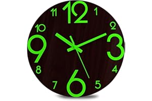 Plumeet Orologio da Parete Luminoso - 30cm Orologio in Legno Silenzioso con luminescenza - Grande Orologio da Parete Decorativa per la Cucina, Ufficio, Camera da Letto (Numeri Piatti)