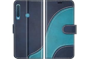 BoxTii Hülle für Galaxy A9 2018, Leder Handyhülle für Samsung Galaxy A9 2018, Ledertasche Klapphülle Schutzhülle mit Kartenfächer und Magnetverschluss, Blau