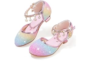 LECYGNB Chaussure Princesse Fille Paillettes Déguisement Talon Haut Cosplay Mariage Noël Anniversaire Cérémonie Fête Danseuses Ballerines Sandale Crystal Bling